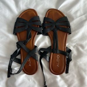 Aldo Black Strappy Flat Sandals